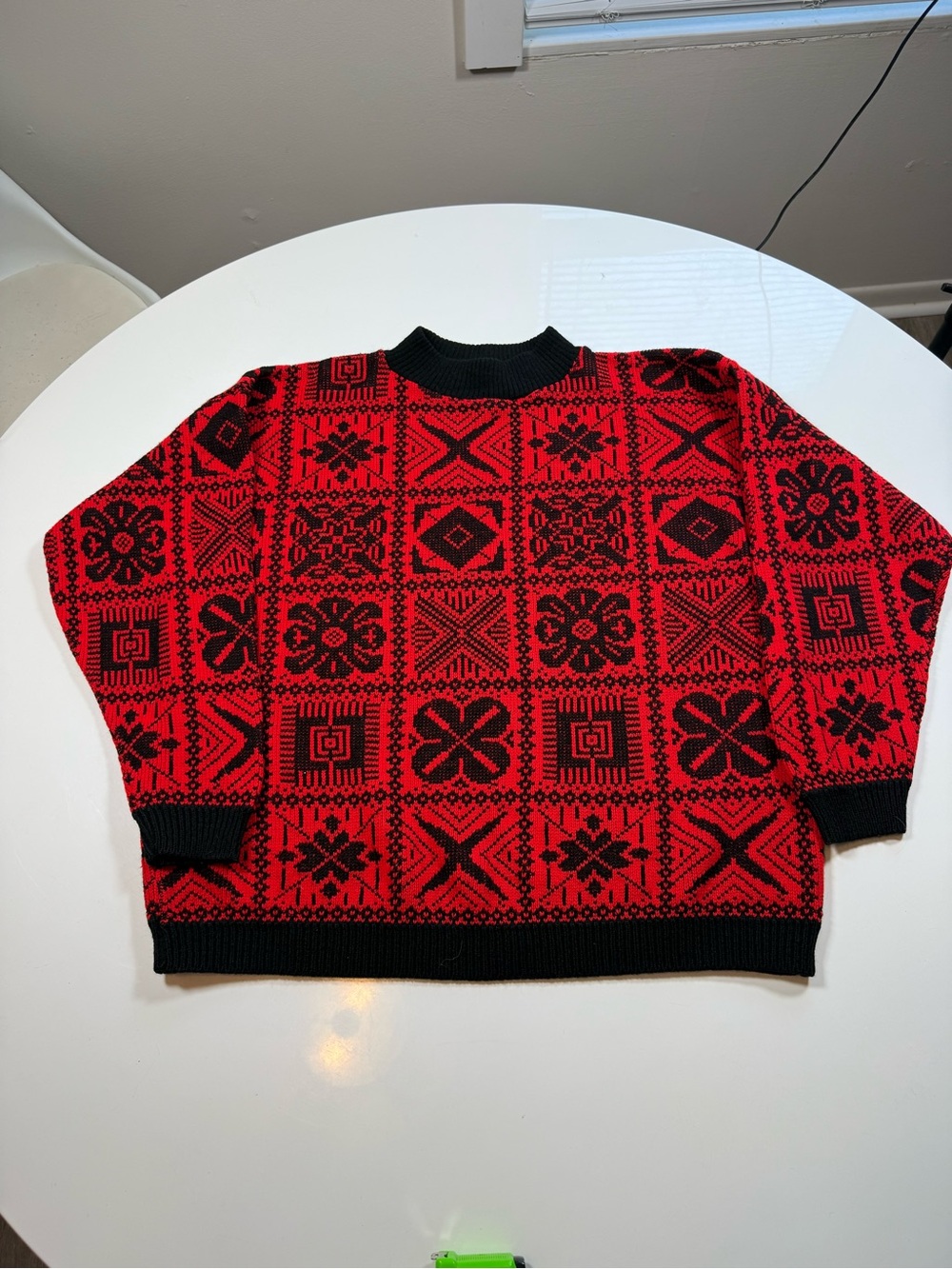 Vintage Red Pattern Knit Sweater